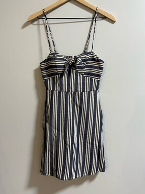 Speechless Navy and White Striped Tie-Front Mini Dress